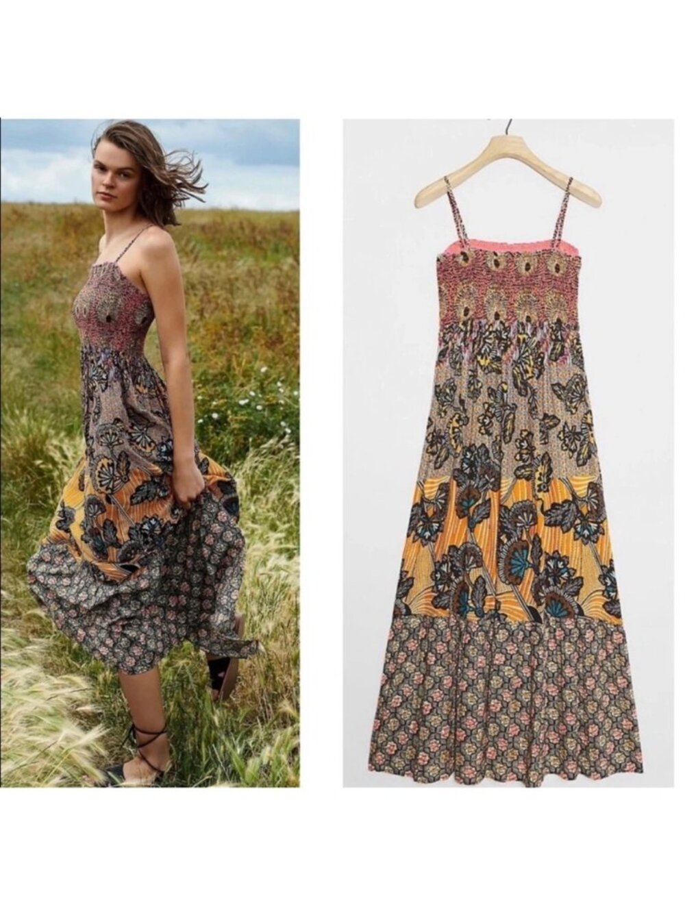 EUC By anthropologie jamila smocked maxi boho whimsy hippie womens sz small s